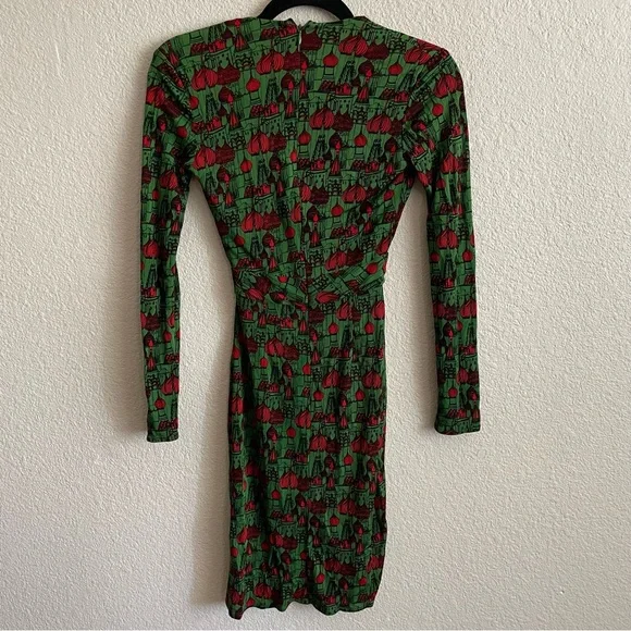 Issa London Green Red Print Dress Size 2 - Picture 6 of 9